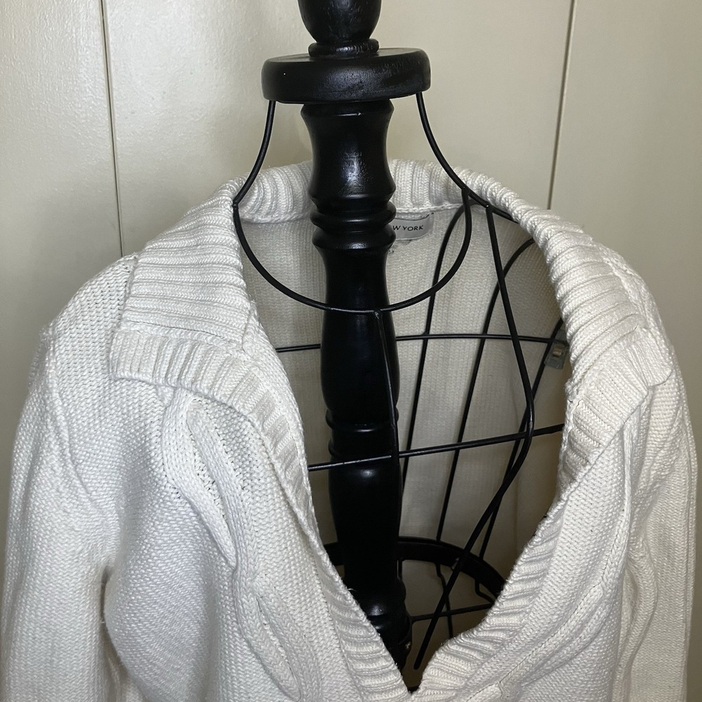 Cream Cable Knit V-Neck Sweater Tenniscore/Après Ski Style Sz Large Soft Winter - Picture 4 of 11